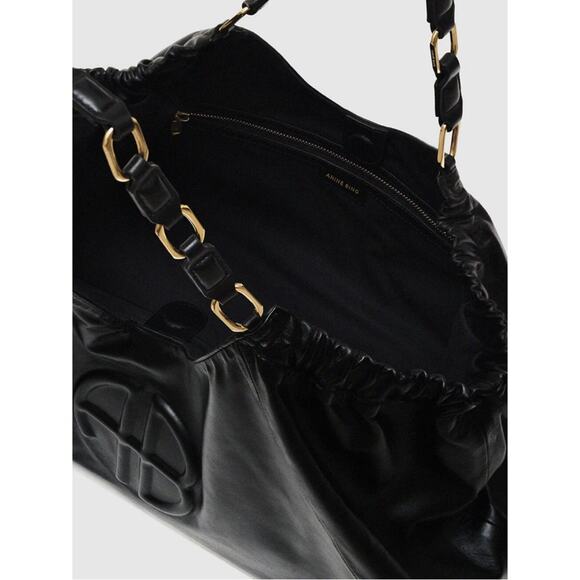 Anine Bing Kate Embossed Large Black Lamb Leather Boho Shoulder Tote - Picture 6 of 15